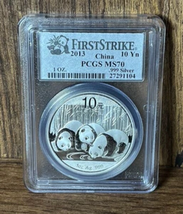 2013 China Panda 10 Yen 1oz Silver Coin AG .999 PCGS MS70 - Picture 1 of 2