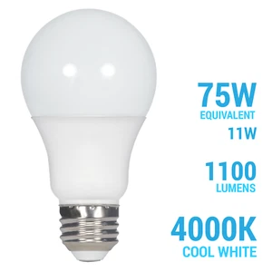 11W =75W Dimmable 1100 Lumens A19 LED 40K Cool White Frosted Med E26 Base Bulb - Picture 1 of 4