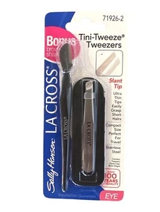 Sally Hansen La Cross Tini-Tweeze Tweezers Slant Tip Travel Case + Brow Brush - Picture 1 of 3