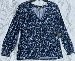 Style & Co. Womens Blue Floral Long Sleeve V-Neck Top XL Cotton/Modal Blend - Picture 1 of 9