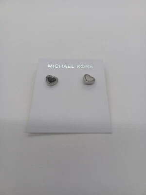 Michael Kors women's stainless steel heart shaped stud earrings Crystal accents - Image 1 of 4