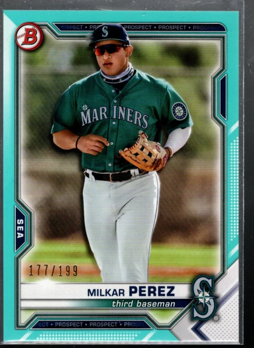 A9782- 2021 Bowman Draft Aqua #BD117 Milkar Perez /199 - NM-MT - Image 1 of 2
