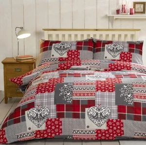 Alpine Red Patchwork 100% Brushed Cotton Flannelette Double Duvet Cover Set - Picture 1 of 1