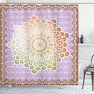 Ethnic Shower Curtain Floral Petal Form Nature Print for Bathroom