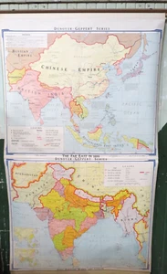 Vintage Denoyer-Geppert pull down school Map H-36 H-37 Far East 1895 India Burma - Picture 1 of 14