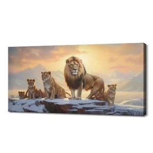 Adorable Lion Family At Sunset Canvas Print Art | Gift For Lion Lover | Animals - Picture 1 of 10