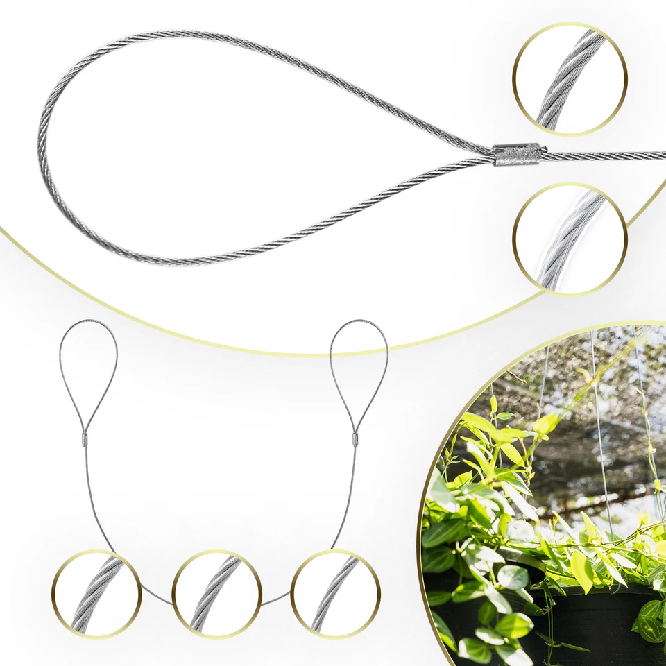 DQ-PP Sicherungsseil Öse-Öse ab 0,2m Drahtseil verzinkt Stahlseil Seil Seile Hebeseil