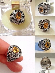 Exquisitely Handcrafted 925 Sterling Silver 1.7 CT Oval Golden Citrine Ring Sz 7 - Picture 1 of 5