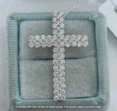 Colgante Cruz Religiosa Diamante Corte Redondo 2.50Ct Oro Blanco 18K Sobre Cadena Gratis Foto 1 de 3