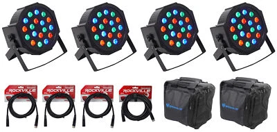 (4) Rockville FHB-118 LED RGB DMX LED PAR Can Wash Lights+(4) Cables+Carry Bag - Image 1 of 4