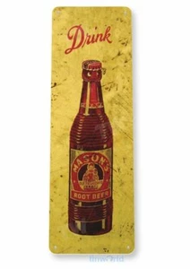 MASONS ROOT BEER 6x18 inch TIN SIGN OLD FASHIONED ROOTBEER FLOAT BARREL - Picture 1 of 1