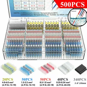 500PCS Solder Seal Sleeve Heat Shrink Electric Butt Wire Connectors Terminal Kit - Picture 1 of 11