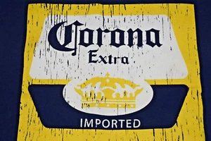 T-Shirt VTG Corona Extra Size Logo M/L 80s 90s Navy Blue Fruit of Loom Shirt - Picture 1 of 8