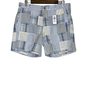 L.L.Bean Neu mit Etikett Favorite Fit Chino Shorts 6" Patchwork kariert blau Welle Größe 12 Reg - Bild 1 von 12