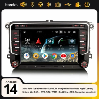 Android 14 Autoradio CarPlay Navi Für VW Passat Golf 5/6 Tiguan Skoda SEAT 64GB - Bild 1 von 4