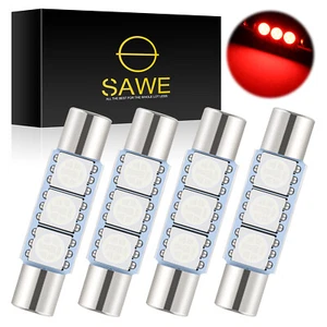 4 x SAWE Red LED Sun Visor Vanity Mirror Lights Bulbs T6 6612F 6614F 6641 28mm - Picture 1 of 5