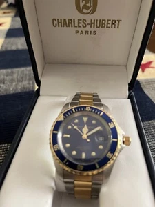 Charles Hubert Diver Classic Collection 3662 Stainless Steel Blue Gold Watch - Picture 1 of 4
