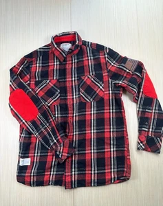 Rocawear Flannel Shirt Mens Large Red Blue Plaid Patch Sleeve Pockets Button-Up - Picture 1 of 4