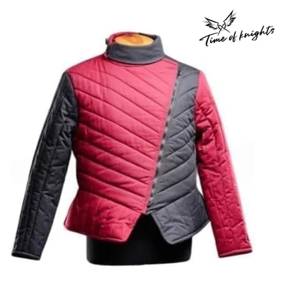 Red & Gray Short Quilted Gambeson Jacket HEMA LARP SCA Reenactment Armor - Image 1 of 3