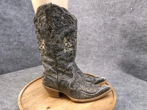 Corral Boots C2108 Black Lizard Inlay Leather Pull On Western Cowboy Women 7.5 W - Picture 1 of 10