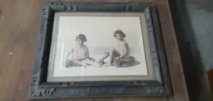 Rare antique b & w colored photo twins sisters framed Stoppani toys ball bear - Picture 1 of 11