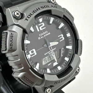 Casio Men's Tough Solar 5 Alarms Gray Case Black Resin Watch 47MM AQS810W-1A4V - Picture 1 of 24