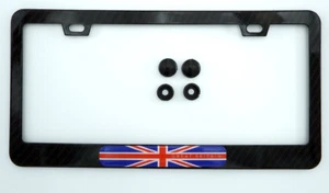 Great Britain British Flag Black Carbon Fiber Look metal Car License plate frame - Foto 1 di 4