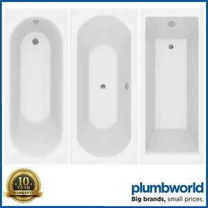 Modern Bathroom Single & Double Ended Straight Bath Gloss White Acrylic Bathtub - Picture 1 of 29