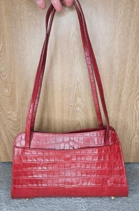 Divina Firenze red embossed croc shoulder bag satchel triple entry zip close - Picture 1 of 6