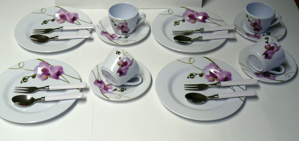 OUTDOOR Melamin Kaffee Gedeck 20 tlg. Camping Geschirr Reise Picknick Teller - Bild 1 von 1