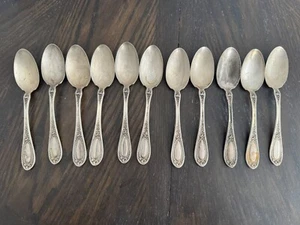 Set Of 11-1835 R Wallace TripleSilverplate Teaspoons Blossom 1909 Antique Floral - Picture 1 of 14