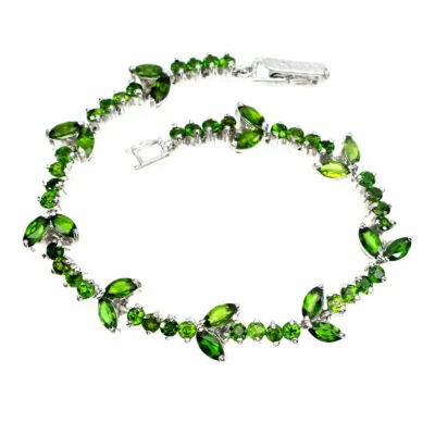 Brazalete Shola Genuino Natural Cromo Diópsido Plata de Ley B142 Foto 1 de 3