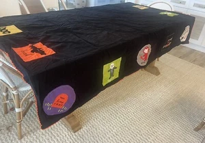 Pottery Barn Kids Halloween Tablecloth Applique Designs Black Table Cloth 70”x90 - Picture 1 of 9