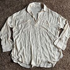 Womens Free People Soft White Shirt XS Long Sleeve V-Neck Collared Blouse Baggy