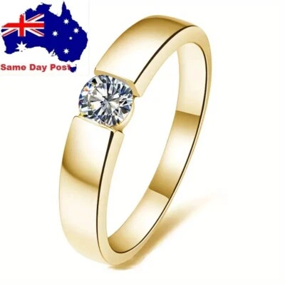 Gold Band Ring Simple CZ Stainless Steel Engagement Unisex Men Women - image 1 of 4