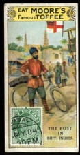 Trade Card,Moore's Toffee,Like Nugget,MAIL CARRIERS AND STAMPS,1900,Brit Indies