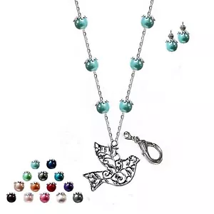 Lanyard necklace beaded Peace dove Charm pearls COLOR CHOICE, optional earrings - Foto 1 di 20