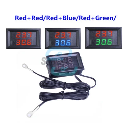 DC4-28V Digital Temperature Sensor NTC Metal Probe Dual LED Display Thermometer - Bild 1 von 4