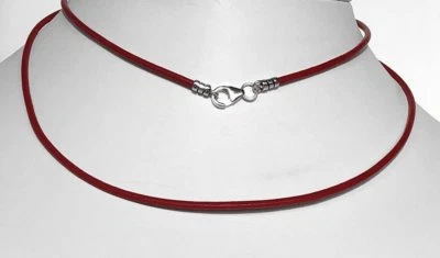 2mm leather cord necklace sterling lobster clasp 15, 16, 17, 18, 19, or 20 inch - Image 1 of 3