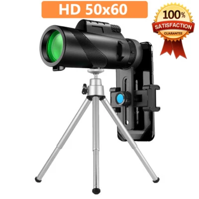 Telescopio monocular lente óptica HD zoom 50X60 + trípode + clip para teléfono celular Foto 1 de 4