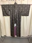 Japanese Vintage Kimono Silk Oshima Tsumugi Expensive Gray Brow Length 62.59Inch