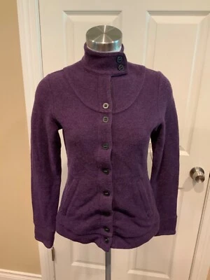 Cárdigan con botones de lana púrpura Ibex con bolsillos, talla XS Foto 1 de 4