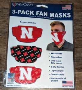 NEW 3 PACK FACE MASKS NEBRASKA WINCRAFT COTTON ONE SIZE - Picture 1 of 3