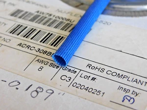 8 gauge- FIBERGLASS SLEEVING - (25 FEET)- BLUE COLOR - 0.189" id. - Picture 1 of 3