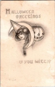 RARE Antique Halloween Postcard Artist Signed JOL Moon Gartner & Bender JO5 - Picture 1 of 2