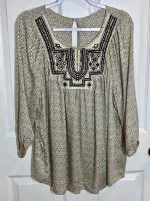 Top Lucky Brand para mujer 1X Artístico Bordado Boho Hippie Campesino Espíritu Libre Foto 1 de 4