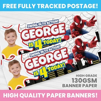 PERSONALISED SPIDERMAN BIRTHDAY BANNER ANY NAME PHOTO SPIDEY PARTY BANNER - Image 1 of 3
