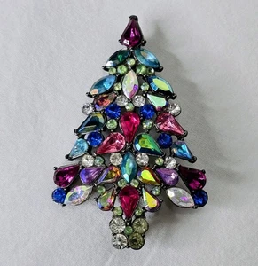 Avon Christmas Tree Brooch AB Colorful Rhinestone Pin 3rd Annual 2006 Signed - Picture 1 of 7