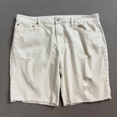 American Eagle Mens White Denim Shorts Size 36 Distressed Raw Hem - Image 1 of 4