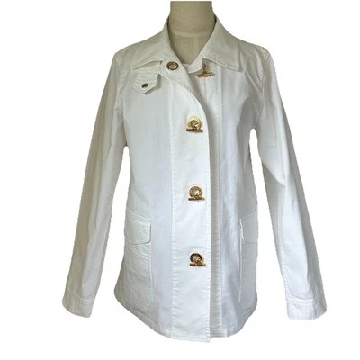 De Colección Lauren Ralph Lauren Mujer’s Mediano Blanco Palanca Chaqueta Abrigo Herrajes Dorados Foto 1 de 4